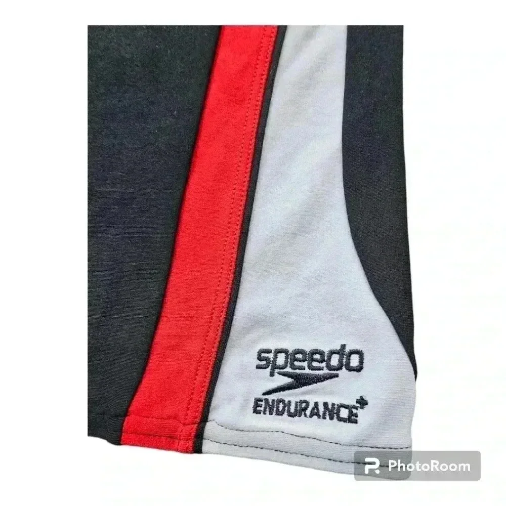 Mens Speedo Endurance Train III Tech Jammer Swim Trunks Black,Red &White Sz 36